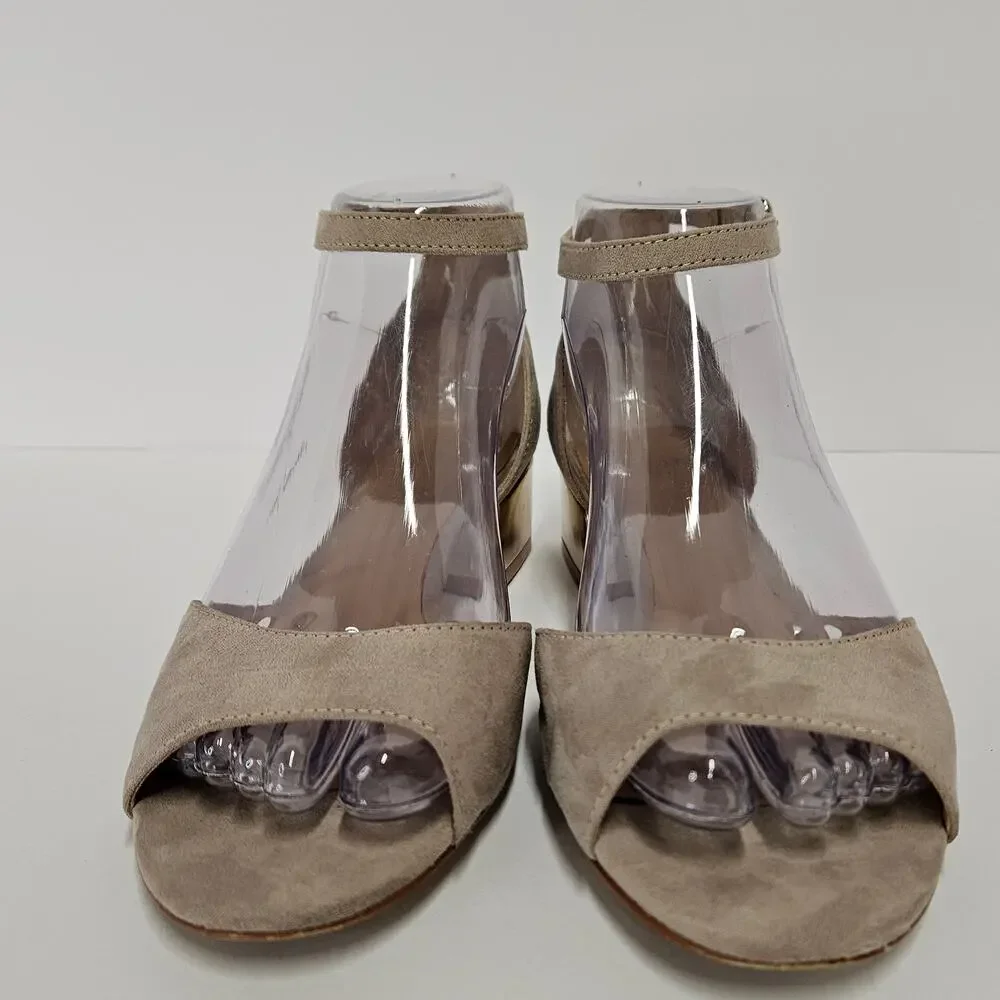 KAARI BLUE Danni Taupe Suede Block‎ Heel Ankle Strap Sandals Size 6